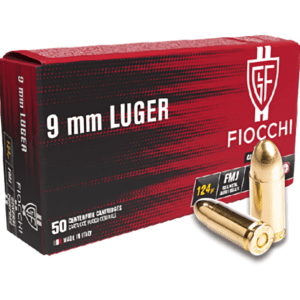 Fiocchi 9mm Luger 124 grain ammunition box at Bandook Wala Karachi